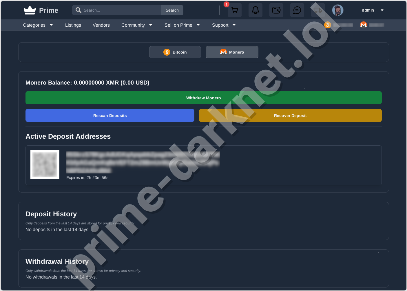 Monero Wallet on Prime Darknet Market